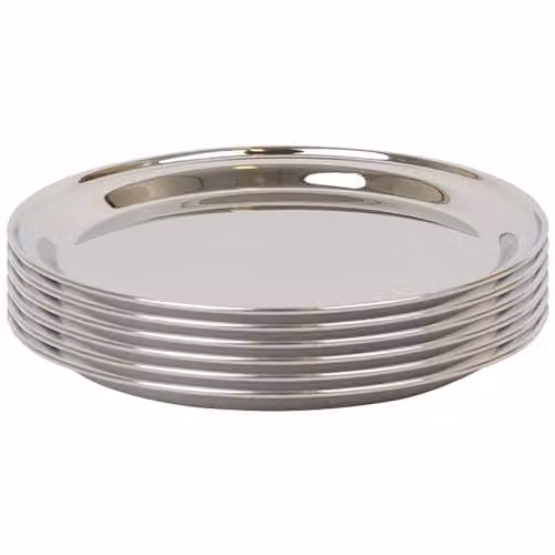 Argon Tableware Set of 6 Round Stainless Steel Serving Platters in Silver, Diameter: 40.5 cm