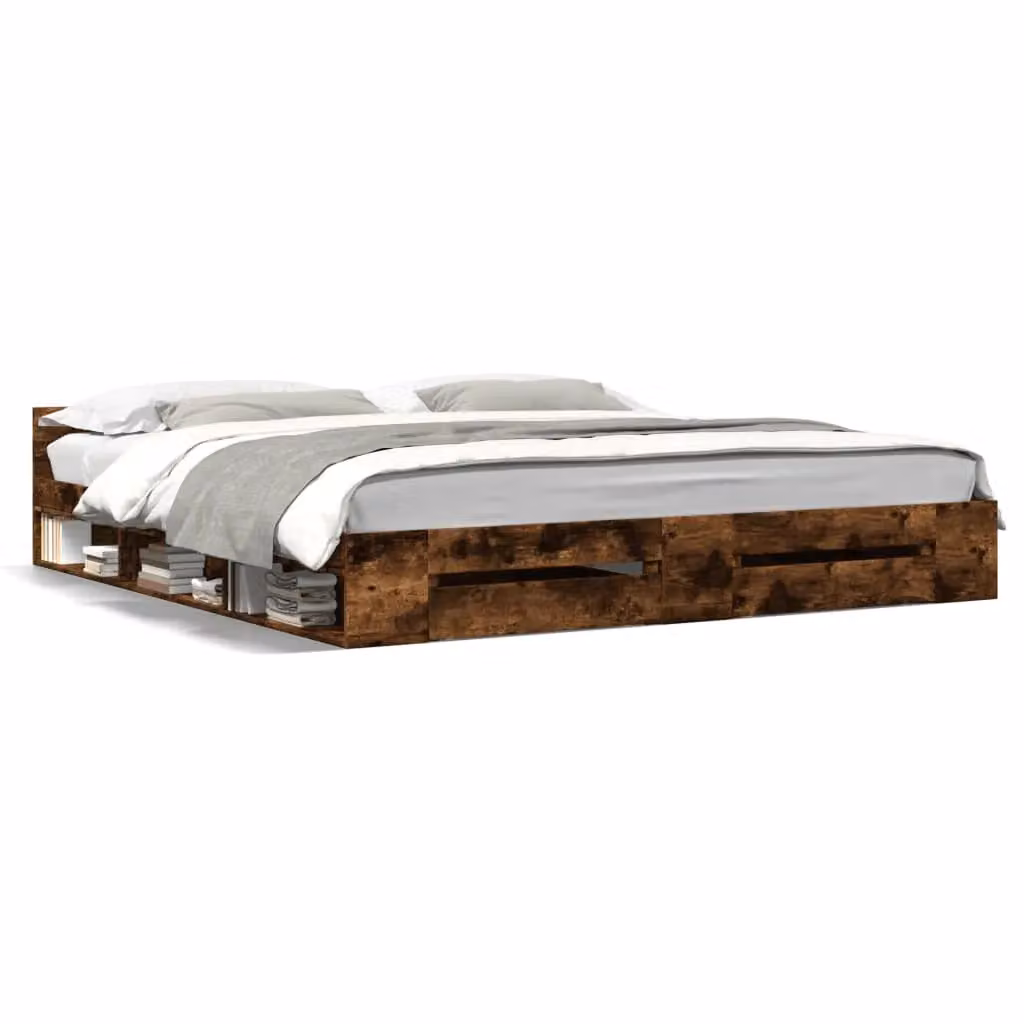 Berkfield Home Super King Bed Frame with Drawers in Smoked Oak Brown, W/D/H: 180 x 200 cm – 2