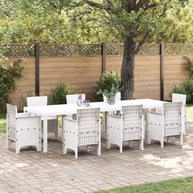 Berkfield Home White Poly Rattan Garden Table W/D/H: 300 x 100 x 73 cm – 1