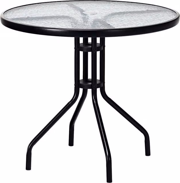 COSTWAY Round Black Glass and Powder Coated Steel Patio Table, Diameter: 70 cm