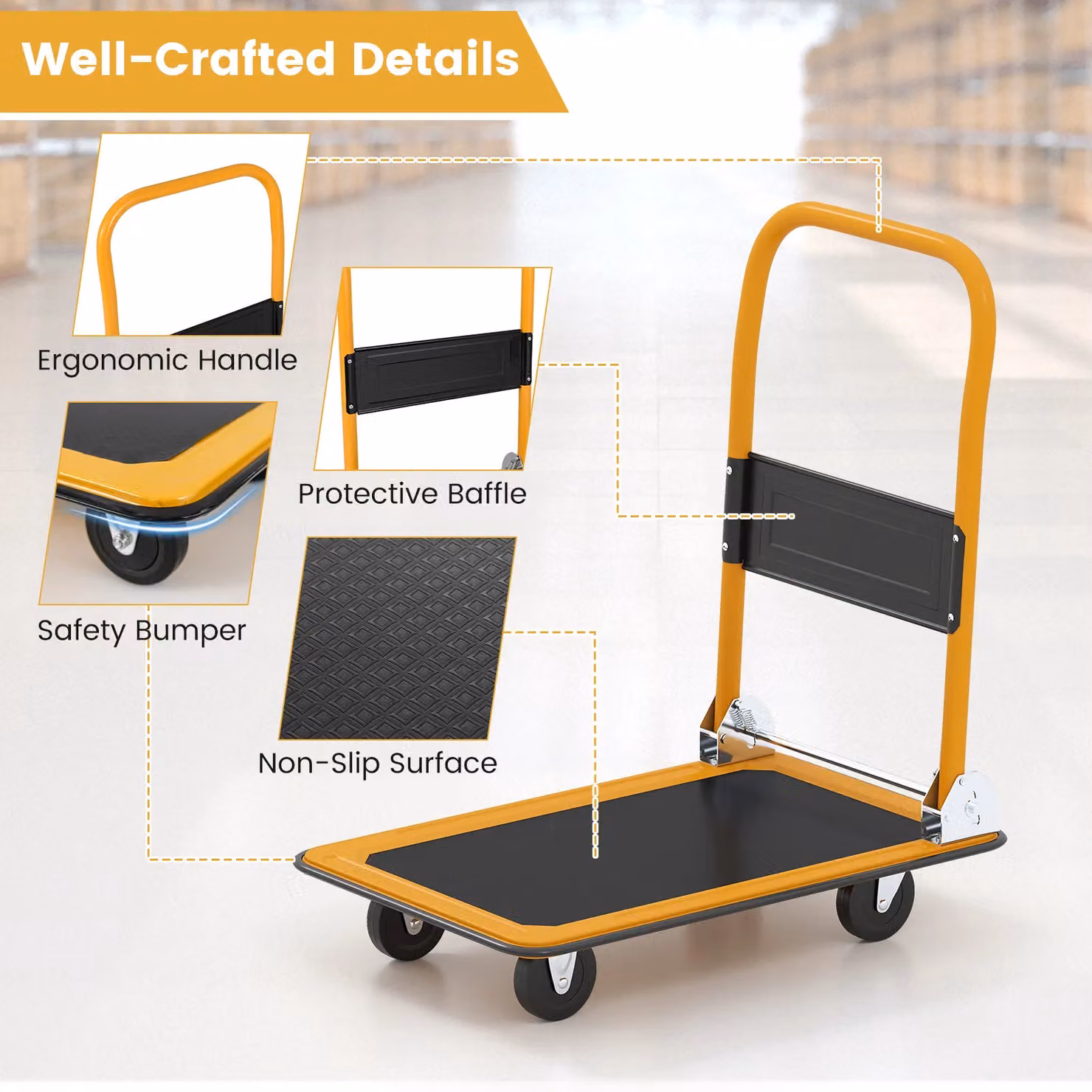 Costway Folding Push Cart Dolly Moving Hand Truck with 360 Degree Swivel Wheels in Black Steel – 9