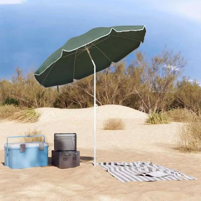 Berkfield Home Green Beach Parasol with Metal Pole and Polyester Canopy, W: 161 cm, D: 193 cm – 1