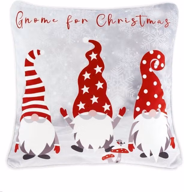 Fusion Festive Gonks Velvet Filled Cushion in Red, Grey and White, W/D/H: 43 x 43 x 43 cm – 1