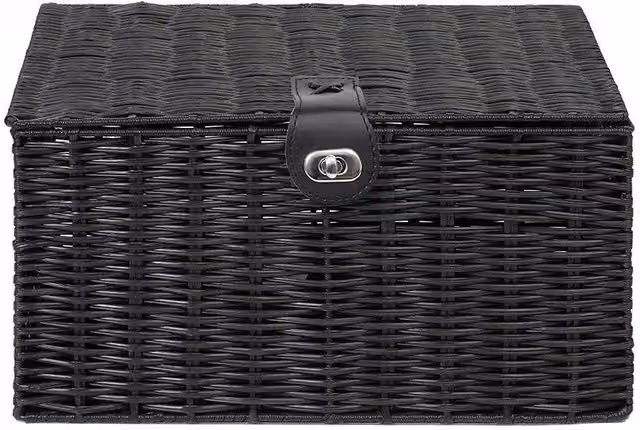 Arpan Medium Resin Woven Storage Basket with Lid and Lock in Black – 7