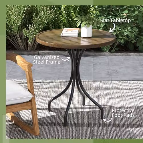 Outsunny Round Garden Side Table with Metal Frame, Brown – 3