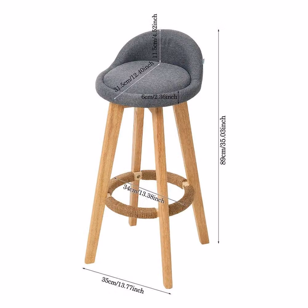 EONLION Set of 2 Grey Fabric and Rubberwood Bar Stools, Height: 100 cm – 2