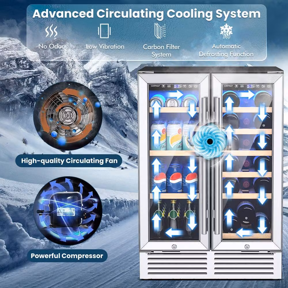Costway 2-in-1 Multicolour Wine and Beverage Refrigerator with Dual Zone Cooling and Safety Lock – 10
