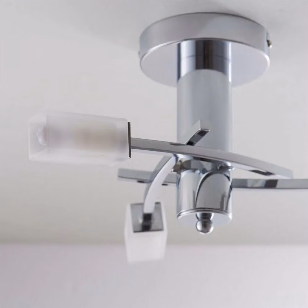 Loops Dimmable Semi Flush Ceiling Light in Chrome and Transparent Glass with Square Shade – 2