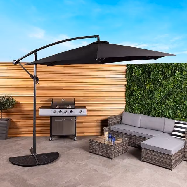 Charles Bentley 3m Black Cantilever Hanging Garden Umbrella