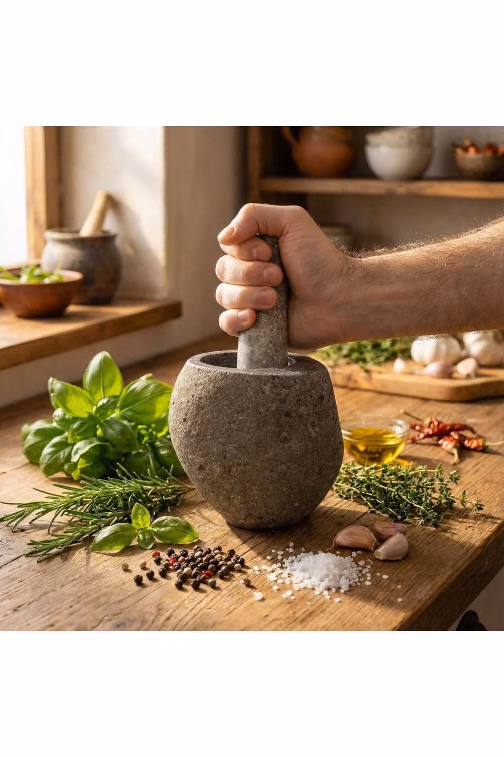 KDMD Natural Riverstone Medium Mortar and Pestle in Grey, W/D/H: 12 x 8 x 8 cm – 2