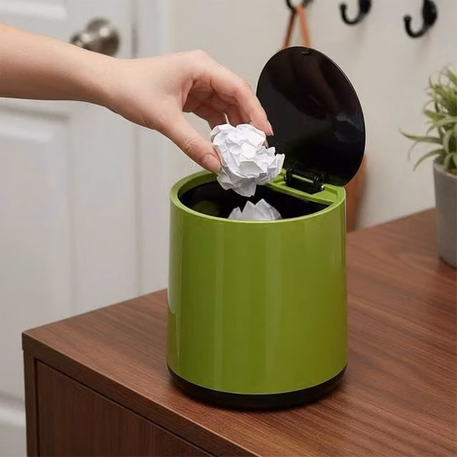 KORVIXA Green and Black Desktop Mini Bin with Touch Lid Cover, 1000ml