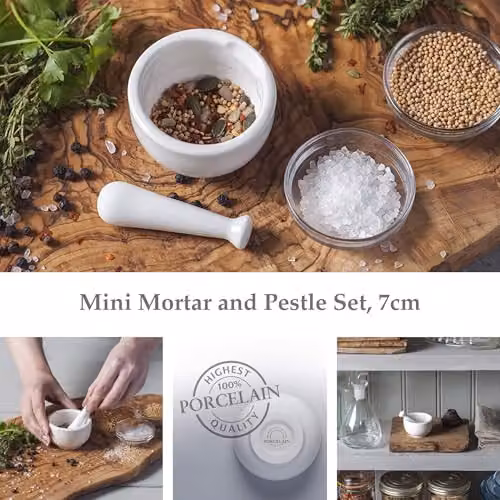 WM Bartleet & Sons Porcelain Mortar and Pestle Set, White, Diameter: 7 cm – 2