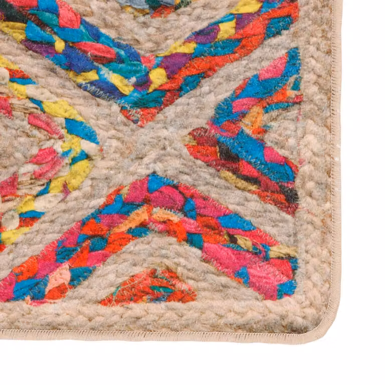 Berkfield Home Washable Multicolour Boho Round Anti Slip Rug, Diameter: 100 cm