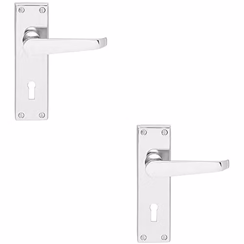 Loops 2 Pack Victorian Flat Lever on Lock Backplate Door Handles in Polished Chrome, W: 150 mm, H: 42 mm
