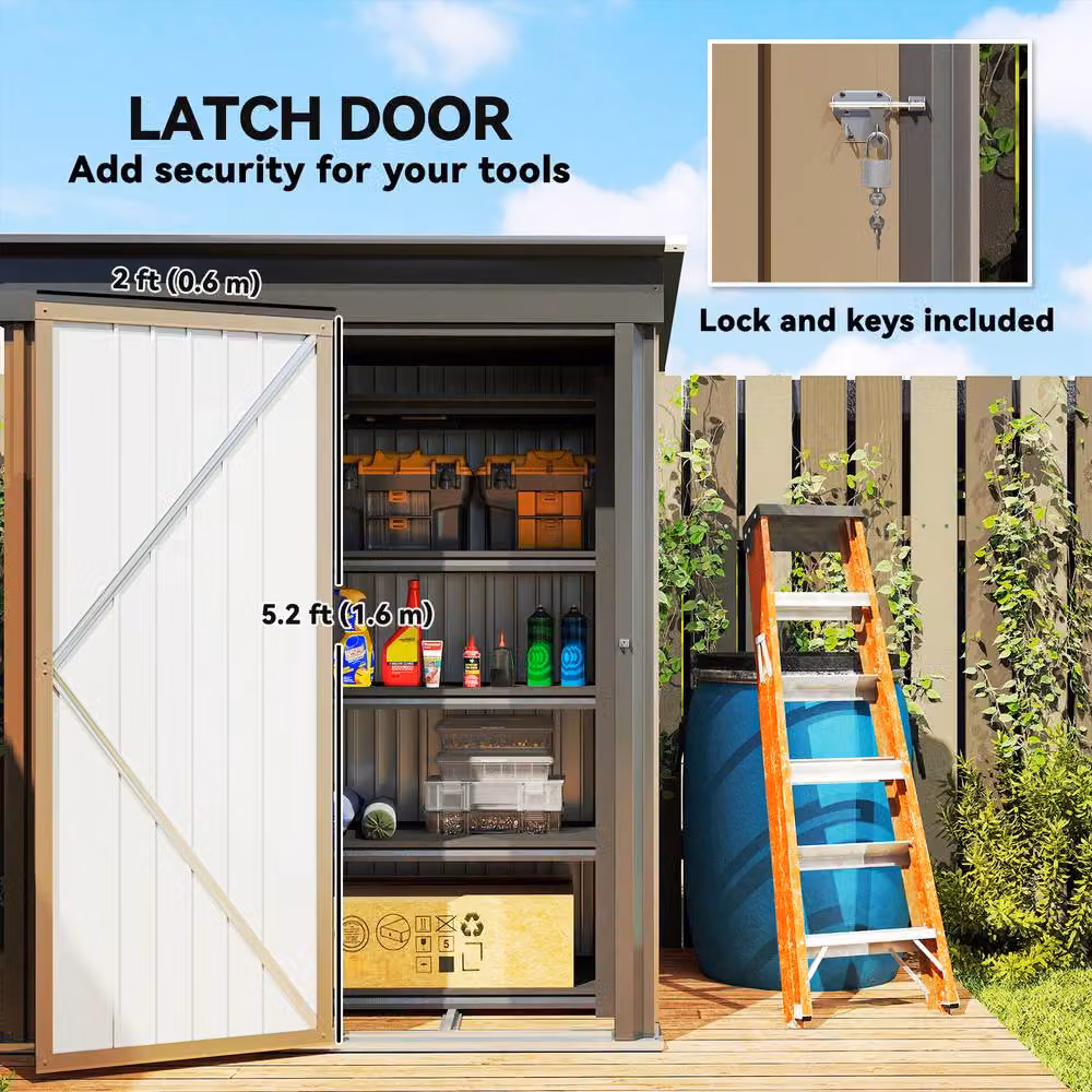 Rolipo Brown Corrugated Steel Lean-to Storage Shed with Lock, W: 152.4 cm, D: 91.44 cm, H: 152.4 cm – 8