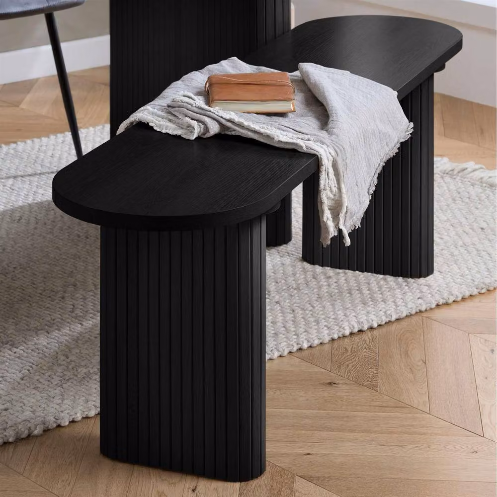 Birlea Axel Oval Fluted Dining Table and 2 Benches in Matt Black – 2