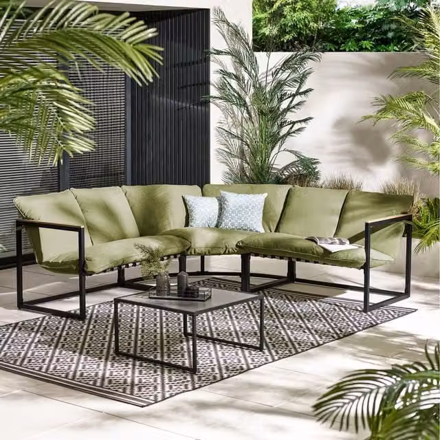 FurnitureboxUK Hydra Garden Corner Sofa Set in Green and Black