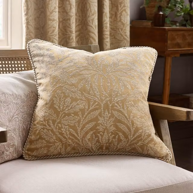 Morris & Co. Acorn Tonal Jacquard Filled Cushion, Gold, W x D: 50 x 50 cm