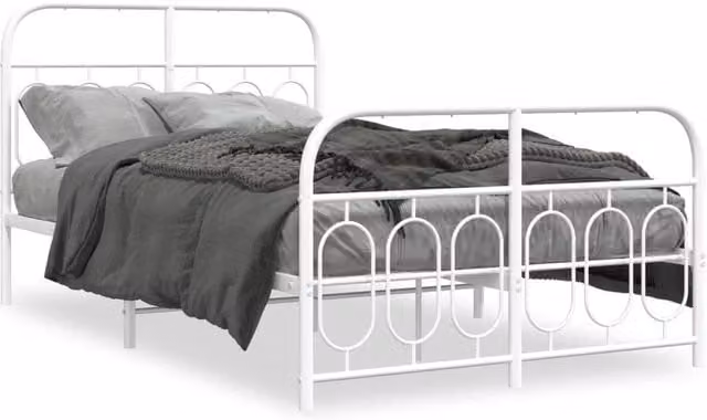 Berkfield Home Metal Bed Frame with Footboard, White, W/D/H: 120 x 200 cm