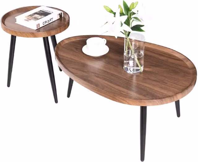 Pirlo Plush Set of 2 Industrial Nesting Tables in Walnut and Black