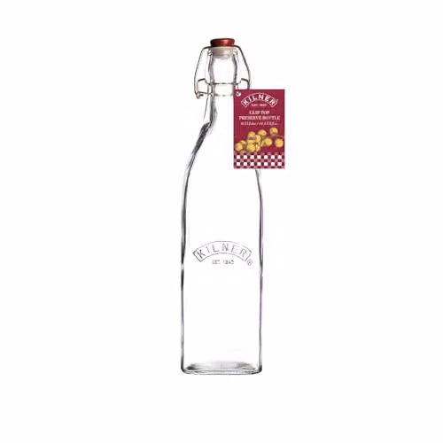 Kilner Transparent Glass Clip Top Square Bottle, 0.55 l – 1