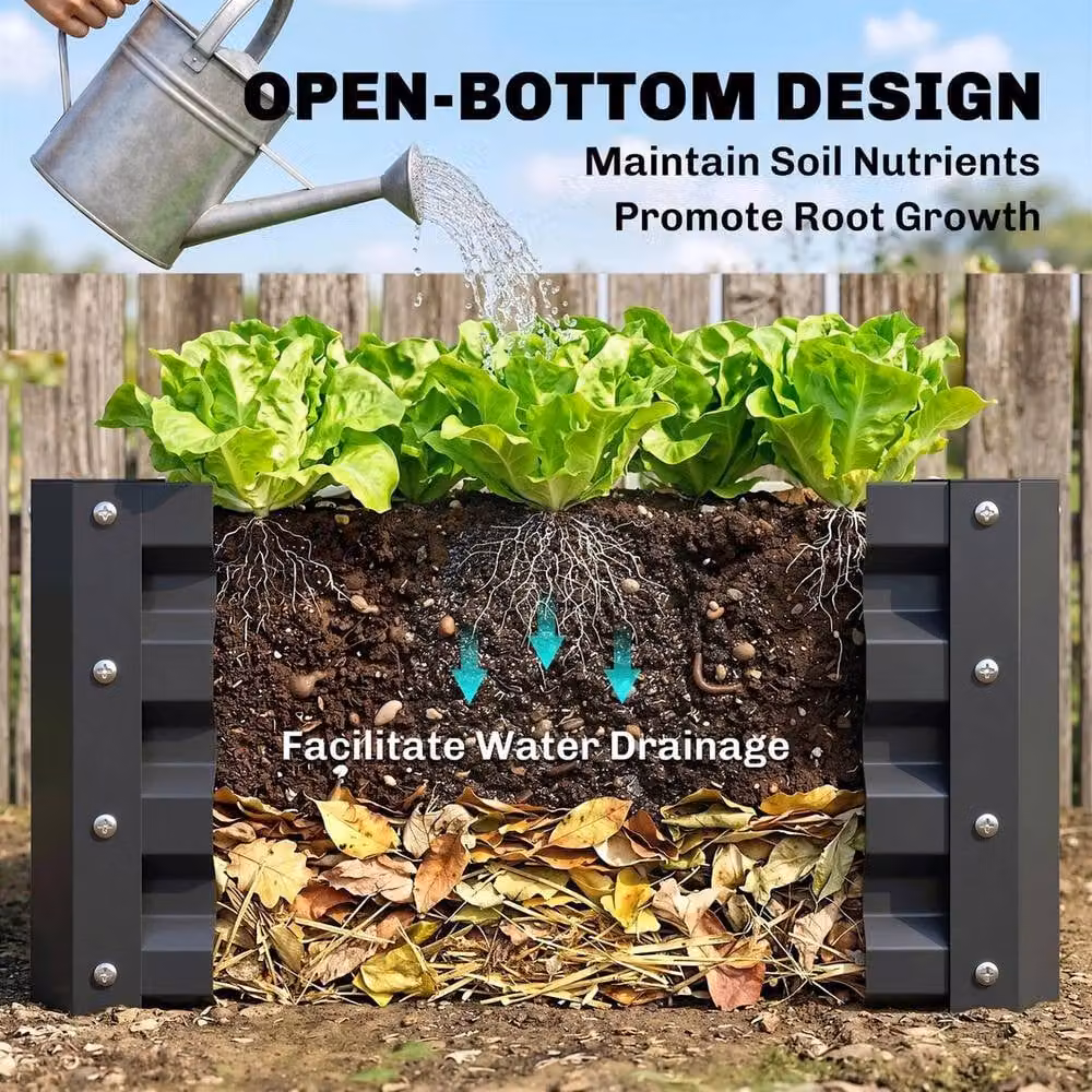 NESTLUNE Set of 2 Grey Galvanised Steel Raised Garden Planter Boxes – 6