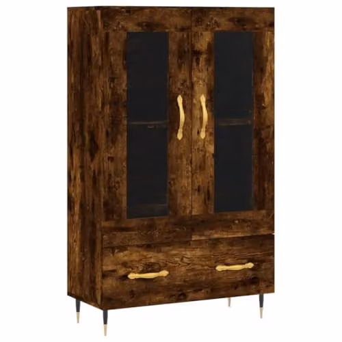 vidaXL Highboard in Smoked Oak with Glass Doors, W/D/H: 69.5 x 31 x 115 cm