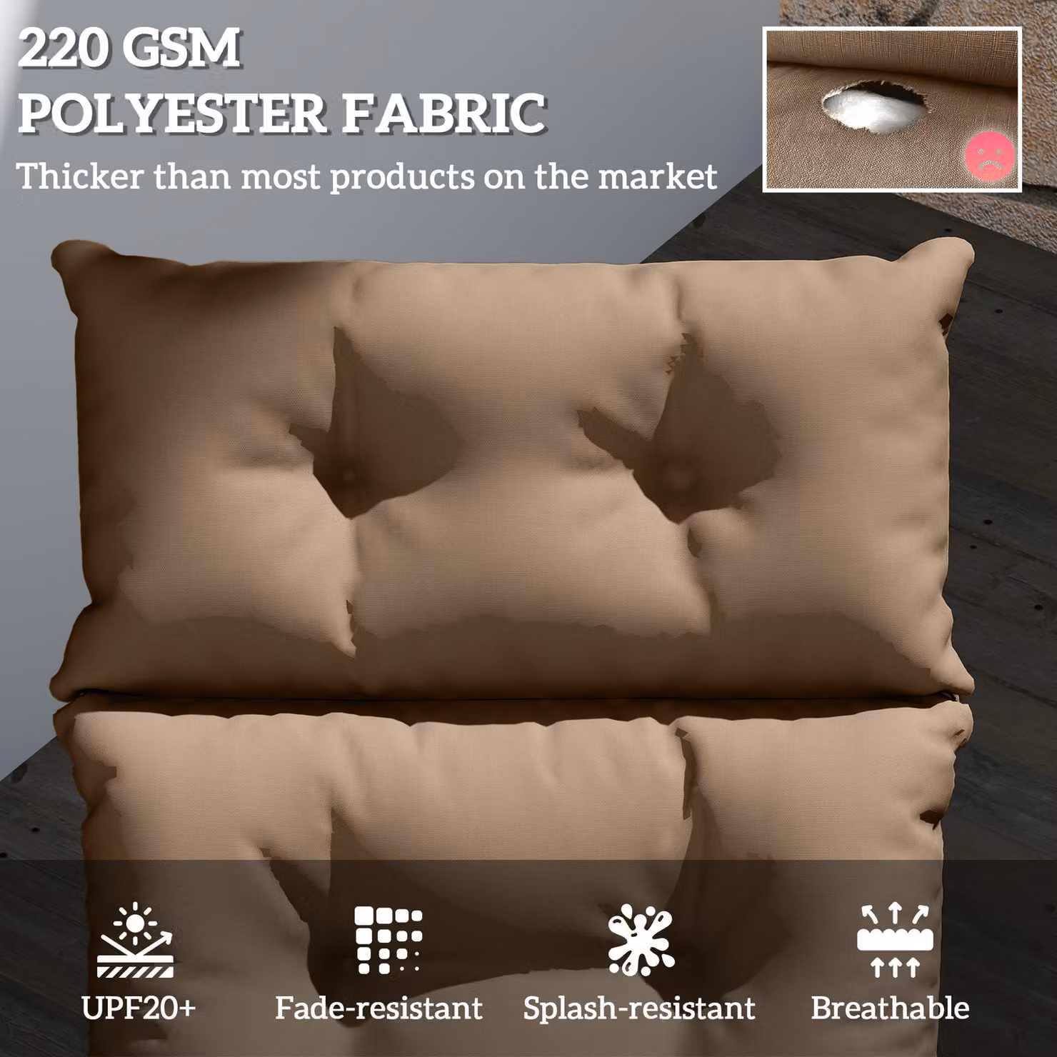 Outsunny Sun Lounger Replacement Cushion in Beige, W: 190 cm, D: 56 cm, H: 10 cm – 3