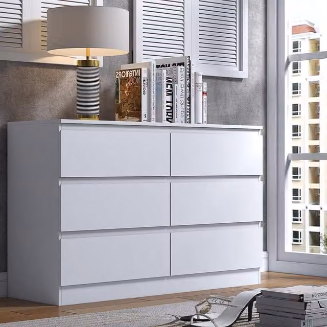 FWStyle Matt White Modern Chest of Drawers and Bedside Table