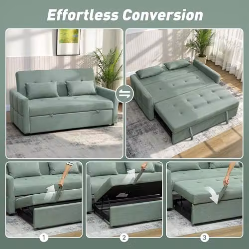 HOMCOM 2 Seater Click Clack Sofa Bed in Green with Fabric Upholstery and Sleeping Function – 3