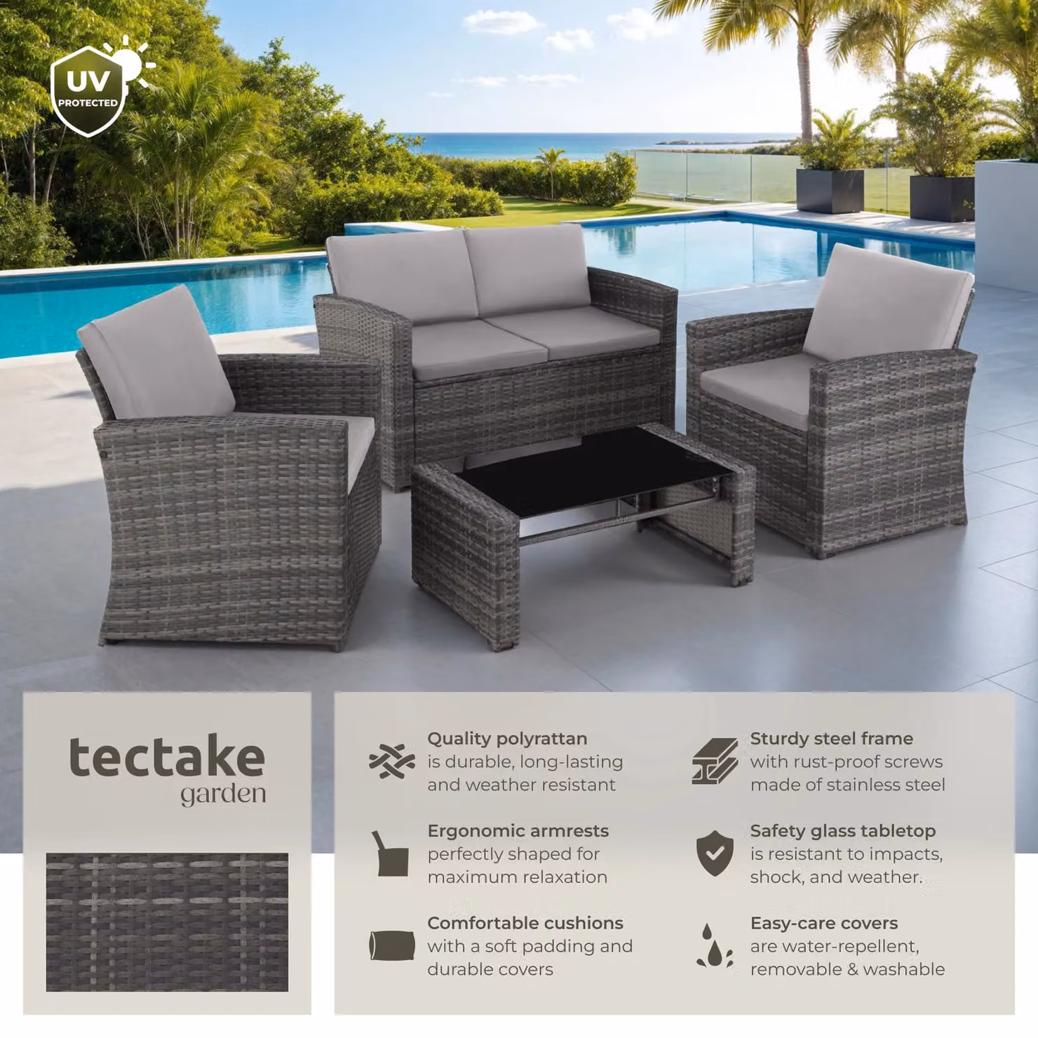 tectake Jesolo Garden Furniture Set in Light Grey for 4 People – 2