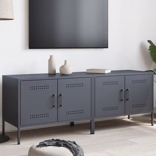 Berkfield Home Industrial Steel TV Cabinets, 2 Piece Set, Anthracite, W: 68 cm, D: 39 cm, H: 50.5 cm – 1