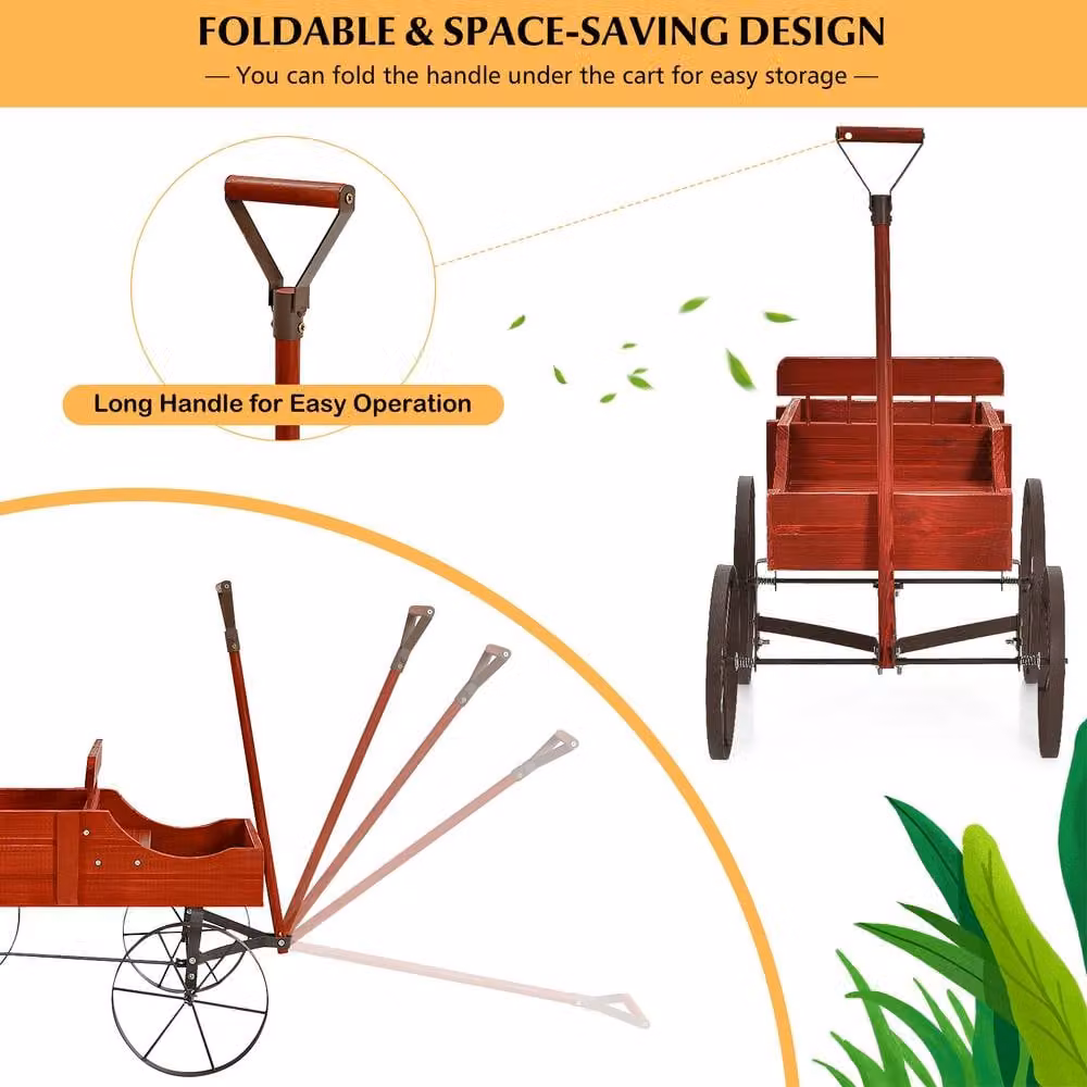 Costway Garden Wagon Planter with 2 Planting Sections in Red – 4