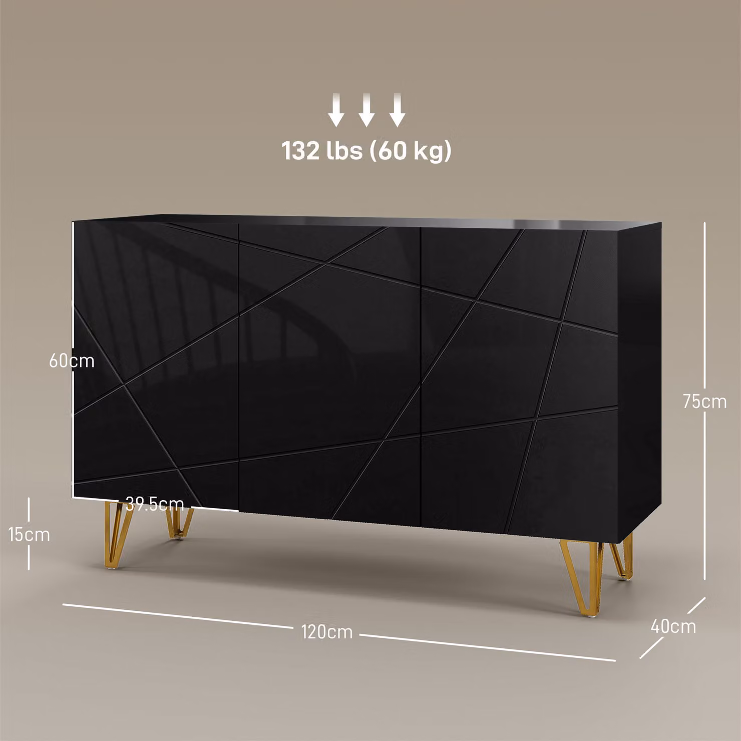 HOMCOM Modern Luxe High Gloss White Sideboard with Hairpin Legs – 3