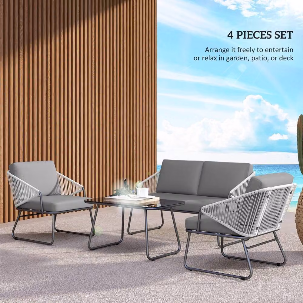 Wyld Haus Yoma Grey 4 Seater Rattan and Metal Outdoor Sofa Set – 4