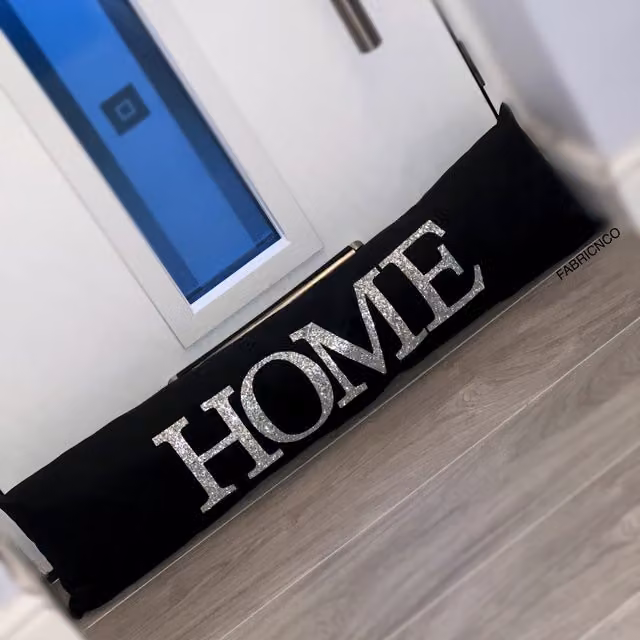 FABRICNCO Home Glitter Draught Excluder in Black Plush
