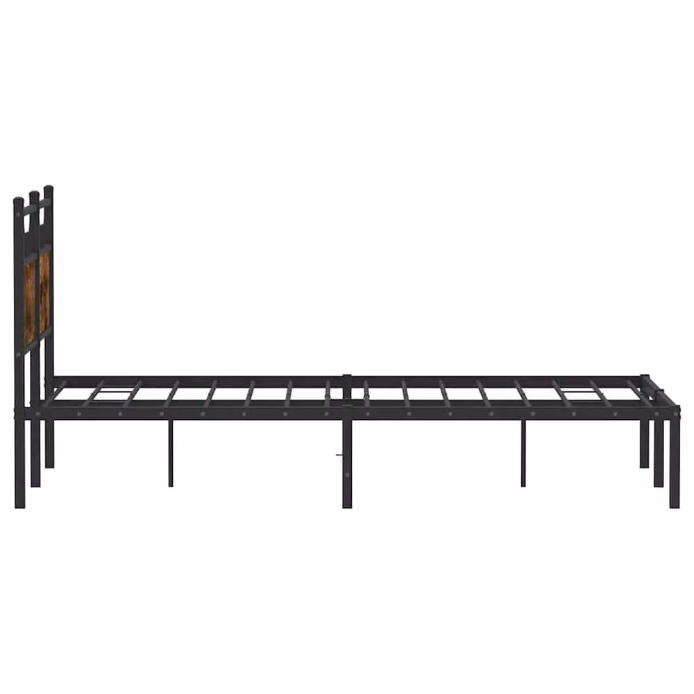 Berkfield Home Small Double Wood and Metal Bed Frame in Smoked Oak Brown, W/D/H: 120 x 190 cm – 4