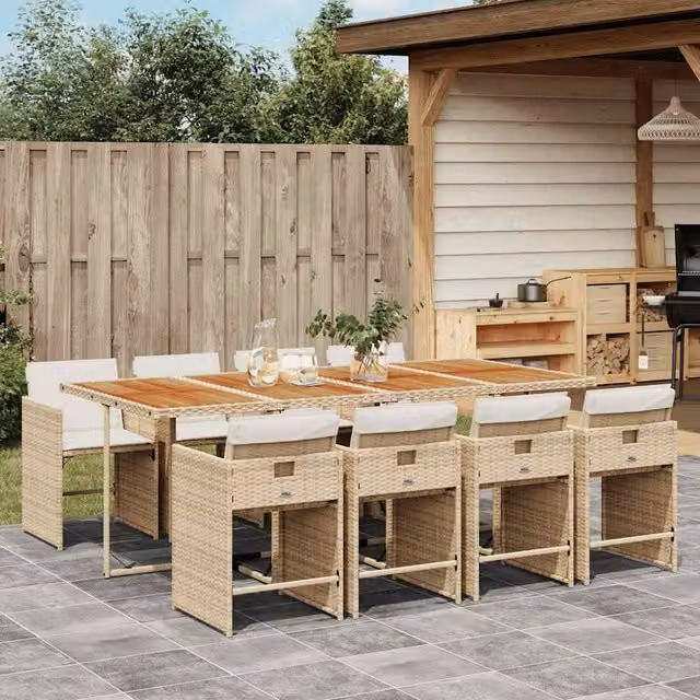 Berkfield Home 9 Piece Extendable Garden Dining Set with Beige Cushions and Acacia Wood – 1