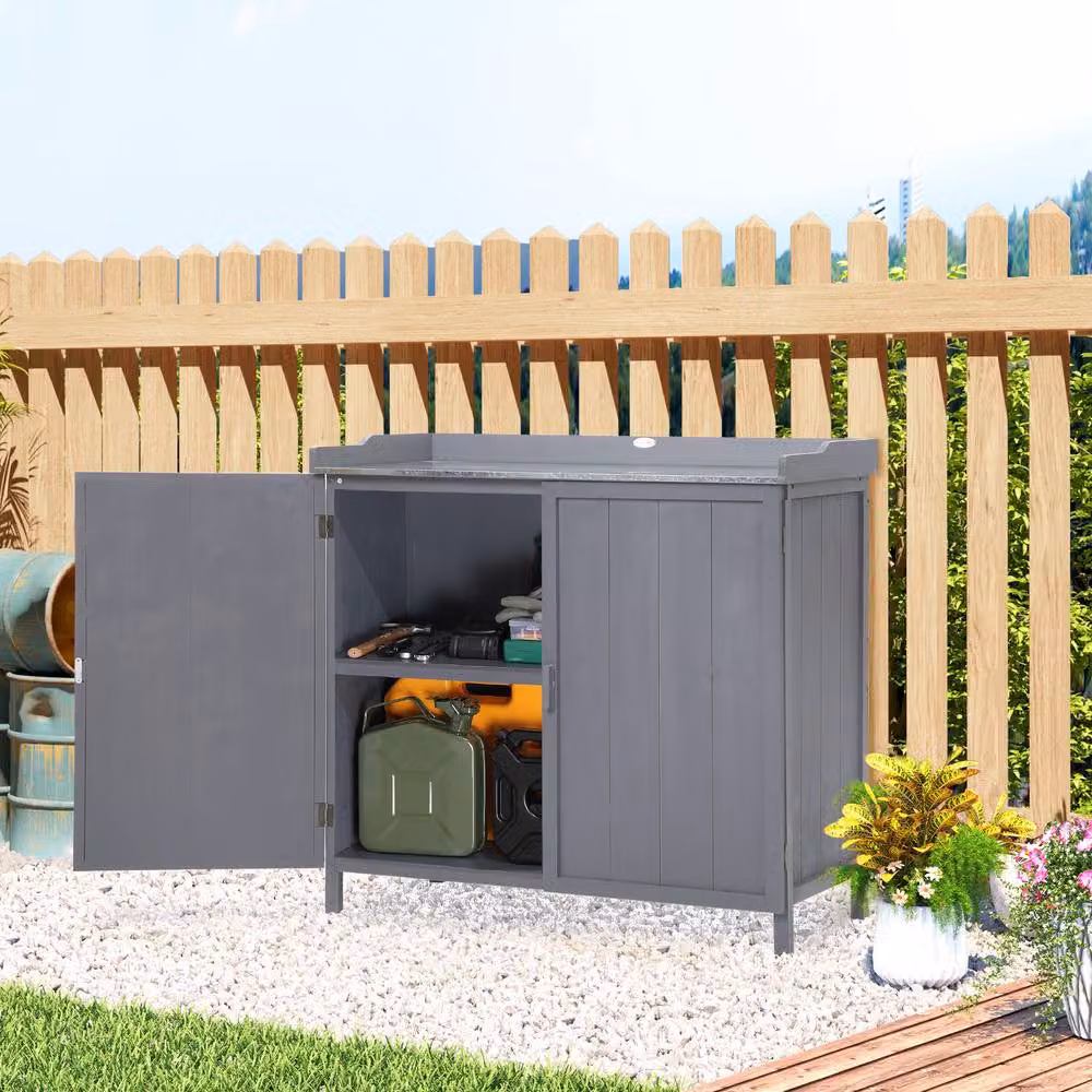 STILVORA Modern Grey Outdoor Storage Cabinet with Galvanised Steel Top and Internal Shelves – 2