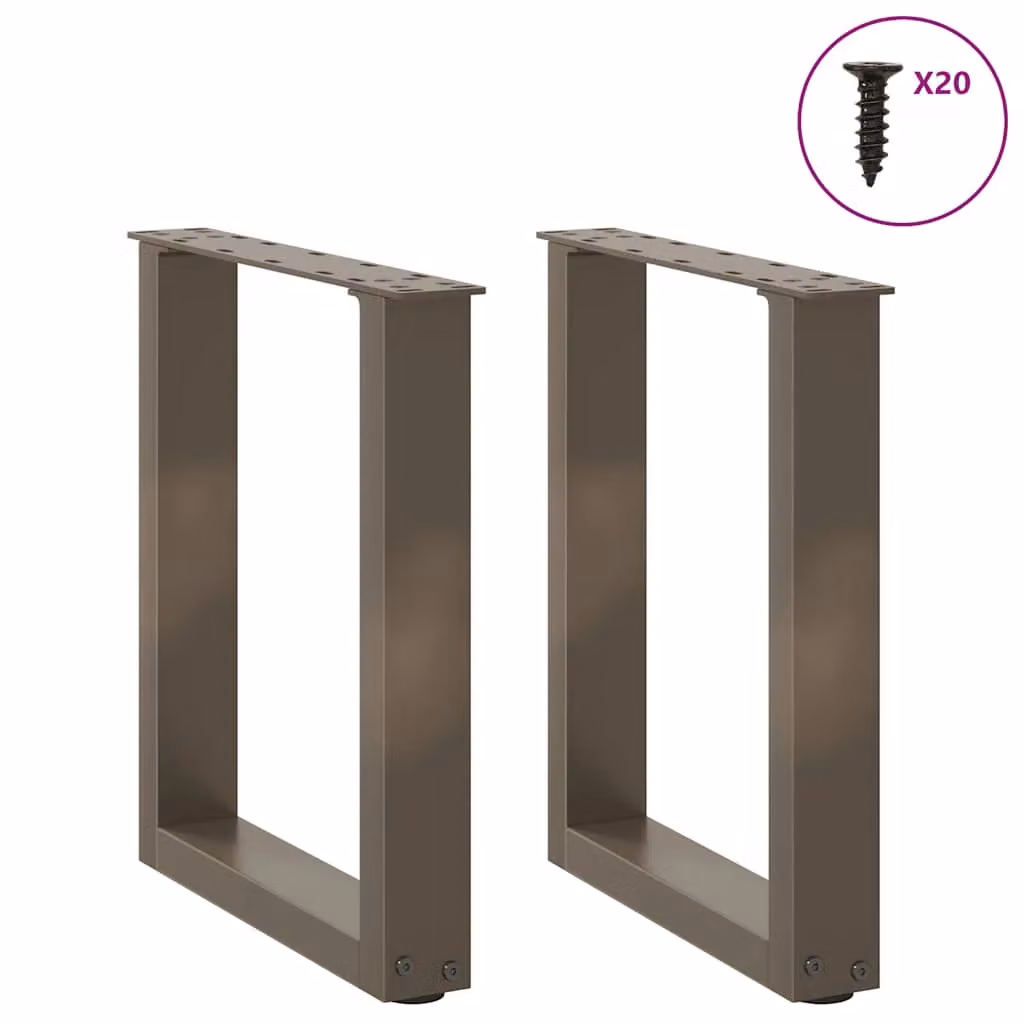 Berkfield Home U-Shaped Coffee Table Legs, 2 Pieces, Brown Steel, H: 38 x W: 42-43 cm – 2