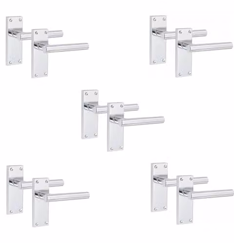 Golden Grace Long Backplate Set T-Bar Latch Door Handles in Polished Chrome Zinc Metal, 5 Pairs