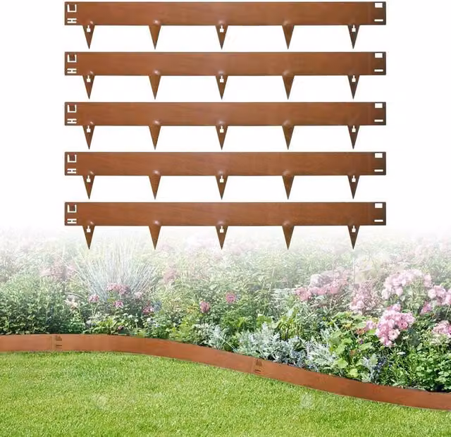 EONLION Flexible Steel Lawn Edging Set in Brown