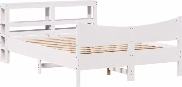 Berkfield Home Small Double Bed Frame with Headboard in White Solid Pine, W/D/H: 120 x 200 cm