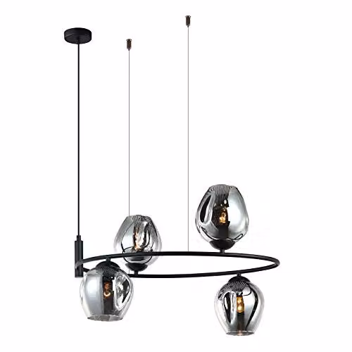 Netlighting Italux Roxane Modern Hanging Pendant in Black with 4 Grey Glass Shades and E27 Sockets – 1