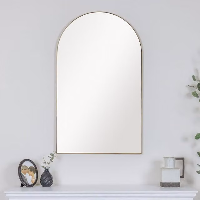 Melody Maison Art Deco Large Arched Wall Mirror in Gold, W: 100 cm, H: 60 cm