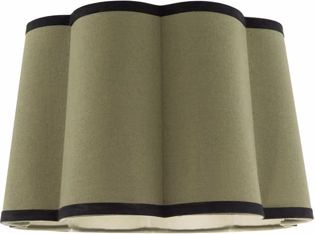 Happy Homewares Olive Green Linen Scallop Drum Lamp Shade with Black Cotton Trims, Diameter: 35 cm, Height: 23 cm – 1