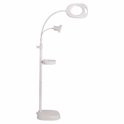 PURElite 4-in-1 LED Magnifying Craft Lamp in White with Adjustable Neck and Dimmable Cool White Light for Reading and Task Work – 2