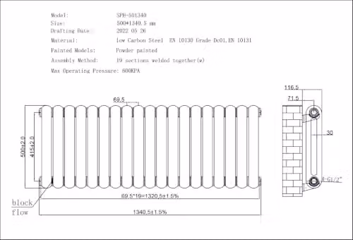UK Radiators Sherwood Black Round Top Column Radiator, W: 134 cm, H: 50 cm – 4