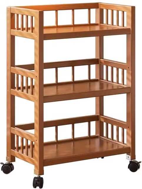 FORGEVIO 3-Tier Bamboo Rolling Storage Cart with Wheels in Brown