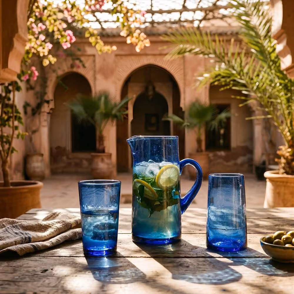 Nicola Spring Jebel Repurposed Glass Jug, 1 l, Blue – 5